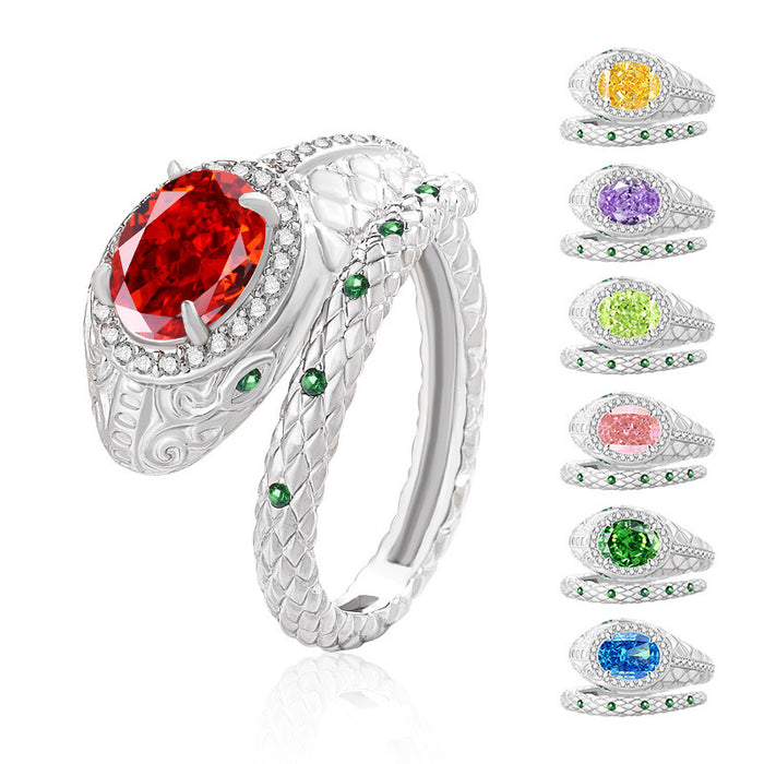 Wholesale Real Gold Plated Copper Geometric Snake Ring with High Carbon Diamond Fashion Jewelry Gift