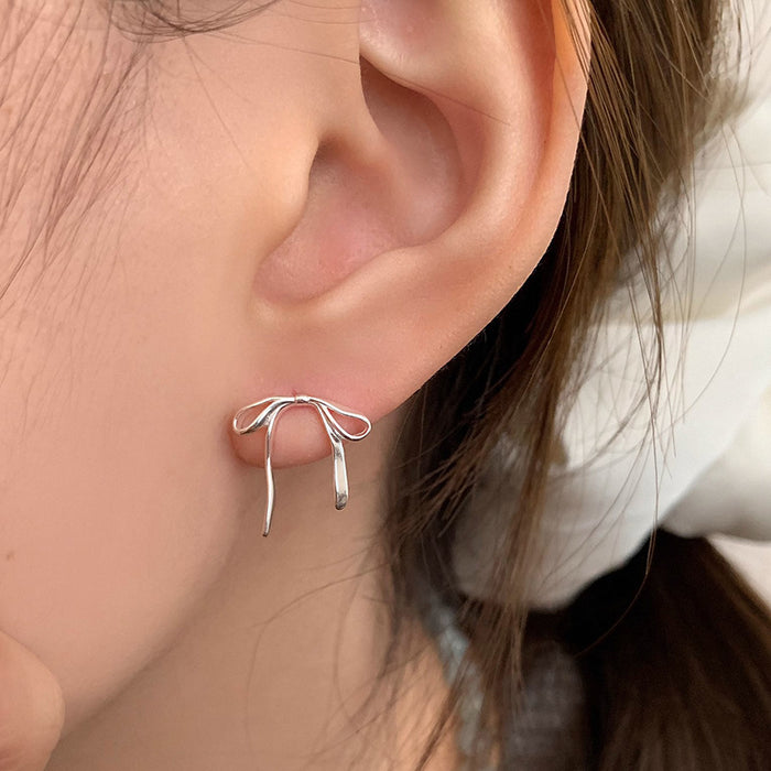 Wholesale Butterfly Knot Silver Ear Nails Versatile Earrings Simple, Exquisite, High End Earrings