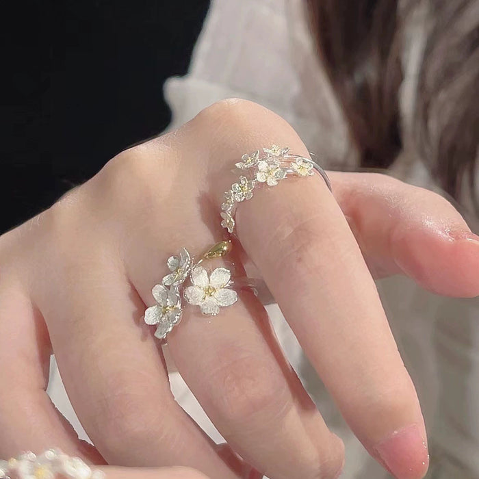 Wholesale Three dimensional flower ring silver retro exaggerated opening ring