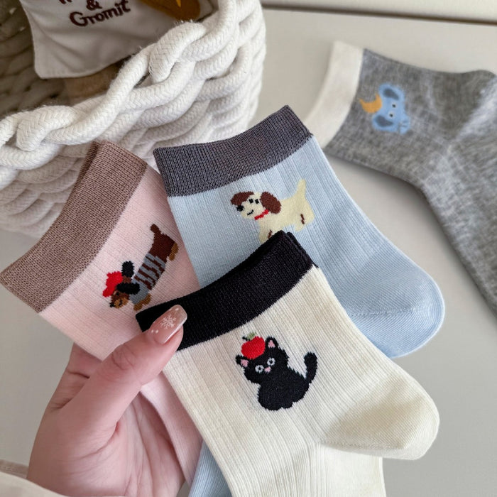 Wholesale Socks Cartoon Short Socks Lightweight Sweat Absorbing Breathable Cotton Socks Color blocked Cute Middle Socks