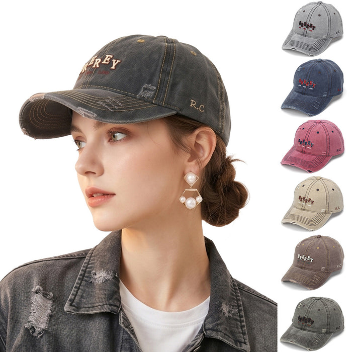 Wholesale Washed Cotton Frayed Edge Baseball Cap with Retro Letter Embroidery for Women Summer Sun Protection