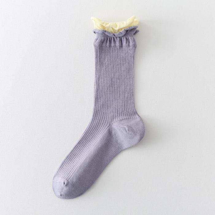 Wholesale Boneless thin socks, mid tube socks, rolled edges, versatile mesh, stacked socks, cotton