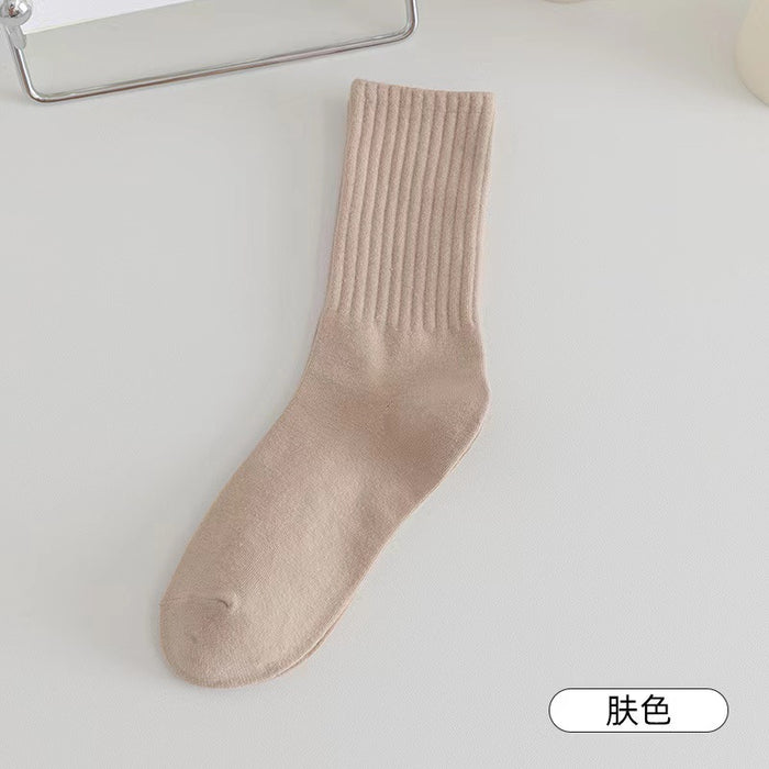 Wholesale Stacked socks, mid length socks, solid color vertical stripes, casual sports style, long socks for spring and autumn