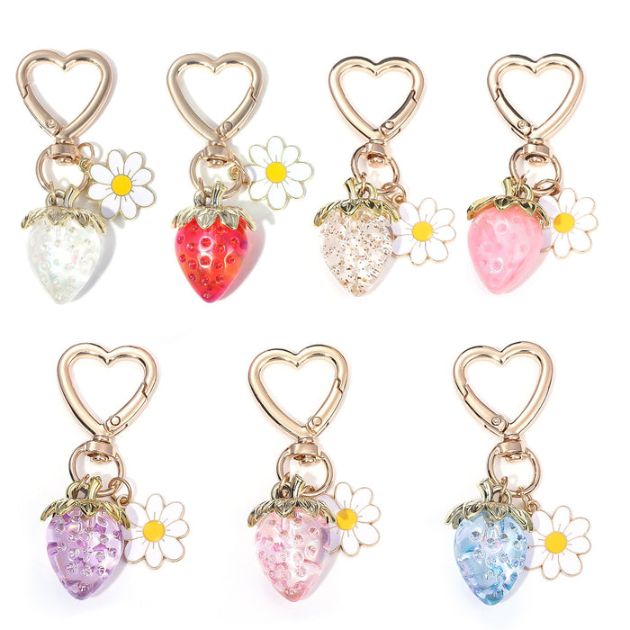 Wholesale Metal Strawberry Keychain Transparent Plating Sweet Fruit Bag Charm