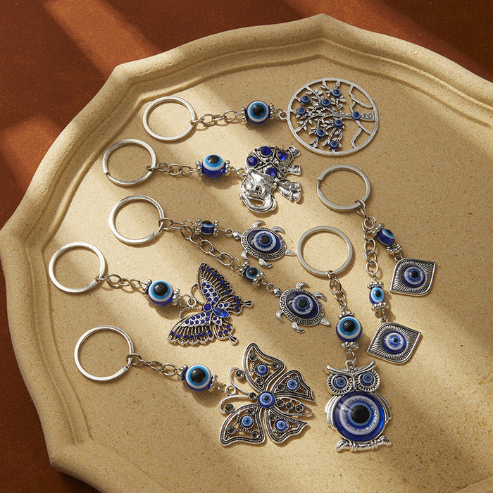 Wholesale Diamond Keychain  Elephant Butterfly Pendant Devil's Eye Accessories