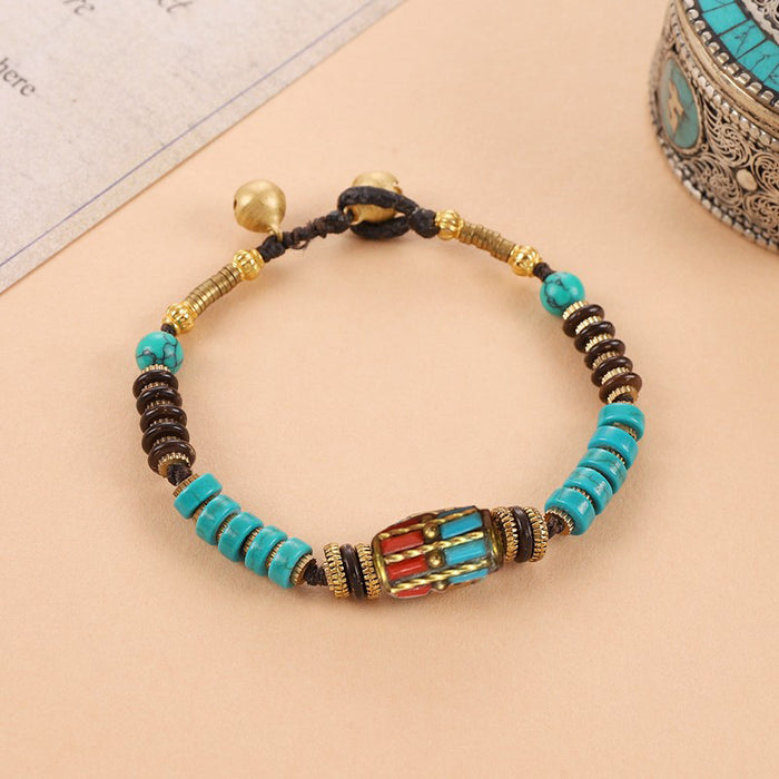 Wholesale Ethnic Style Turquoise Copper Beads Beaded Bracelet JDC-BT-Luox001