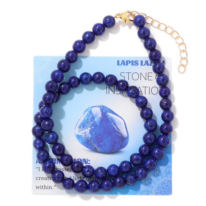 Wholesale 6mm stone bead necklace packaged with an adjustable clasp suitable as a collarbone necklace