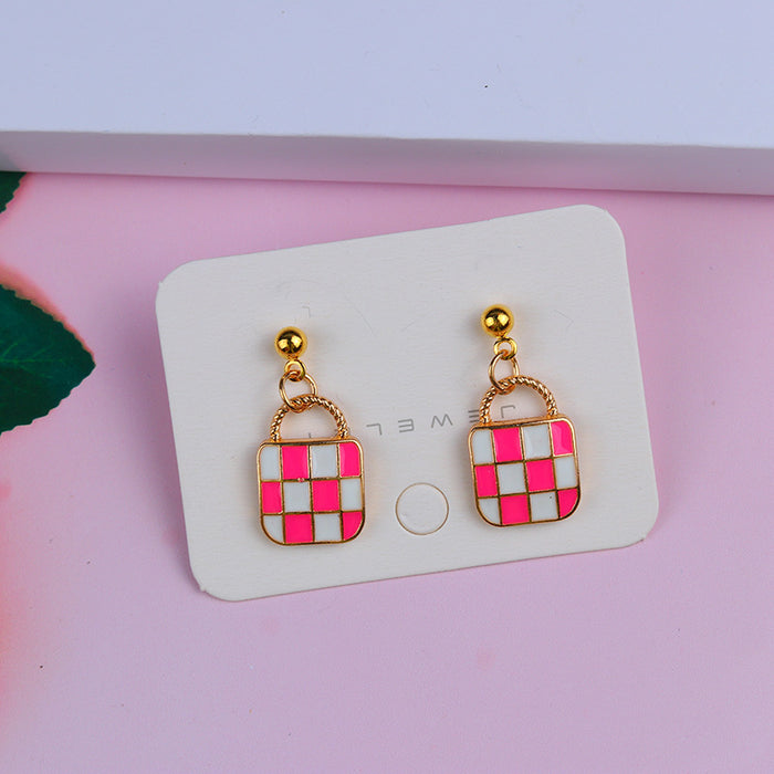 Wholesale  Valentine' s Day Love Checkerboard Bag Earrings Earrings Fashion Casual Personalized Ear Bean Ear Jewelry