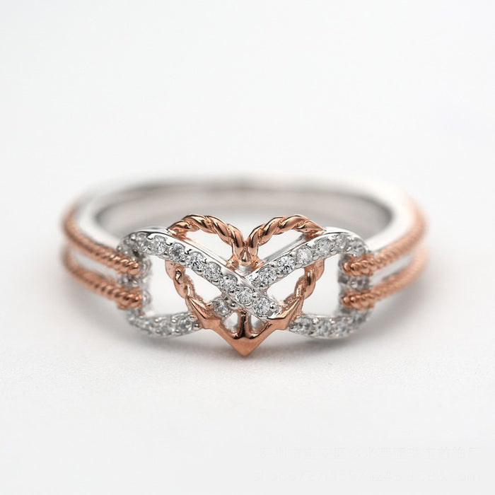 Wholesale Jianjie jewelry rose gold two-color Cross Heart girl ring