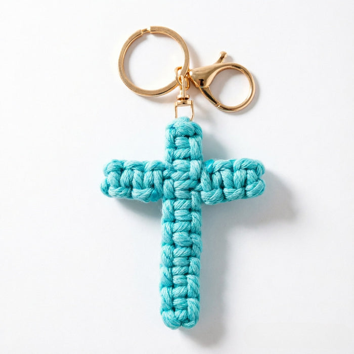 Wholesale Cotton Rope Cross Keychain Handmade Car Key Accessory Pink Pendant Gift