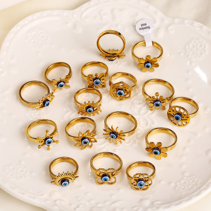 Wholesale New Retro Color Preserved Stainless Steel Mixed Devil's Eye Ring Wholesale in Multiple Styles