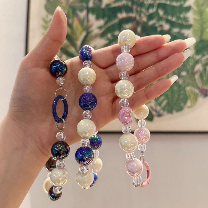 Wholesale Handmade beaded bag bracelet keychain, colorful acrylic plated car keychain pendant