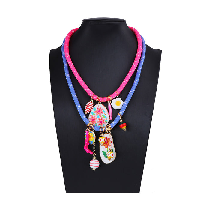 Wholesale Plumeria Flower Coral Pendant Geometric Double-Layer Necklace for Women