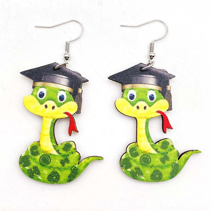 Wholesale Graduation Season Letter Pencil Book Print Wooden Earrings JDC-ES-Chengy034