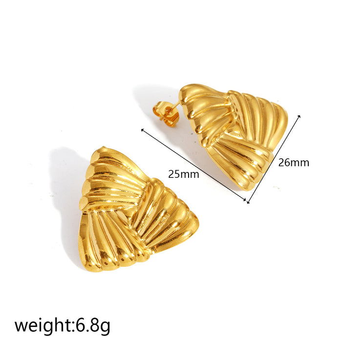 Wholesale titanium steel striped geometric stud earrings,  triangle 18k gold openwork earrings,  stainless steel earrings