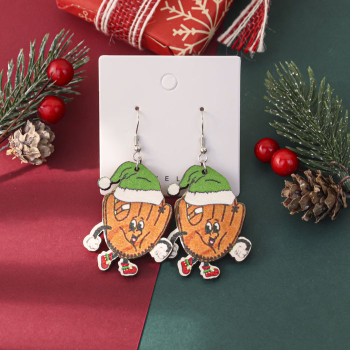 Wholesale Cartoon Christmas element printed wooden earrings for women Christmas tree earrings