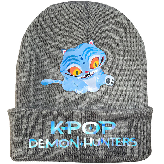 Wholesale Kpop Knitted hat fashion curled brim beanie printed