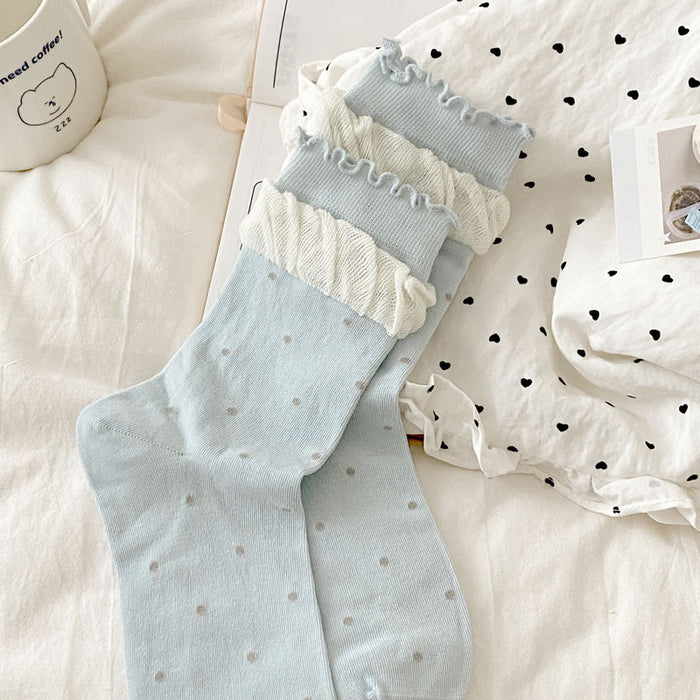 Wholesale Boneless socks with rolled edges and polka dot midsole cotton socks, simple and versatile socks