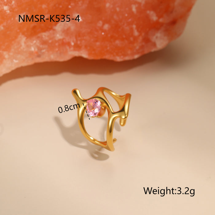 Wholesale Geometric pink zircon stainless steel ring
