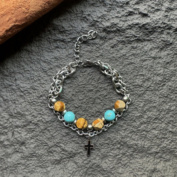 Wholesale Original retro patchwork bracelet, niche stainless steel cross design, high-end accessory