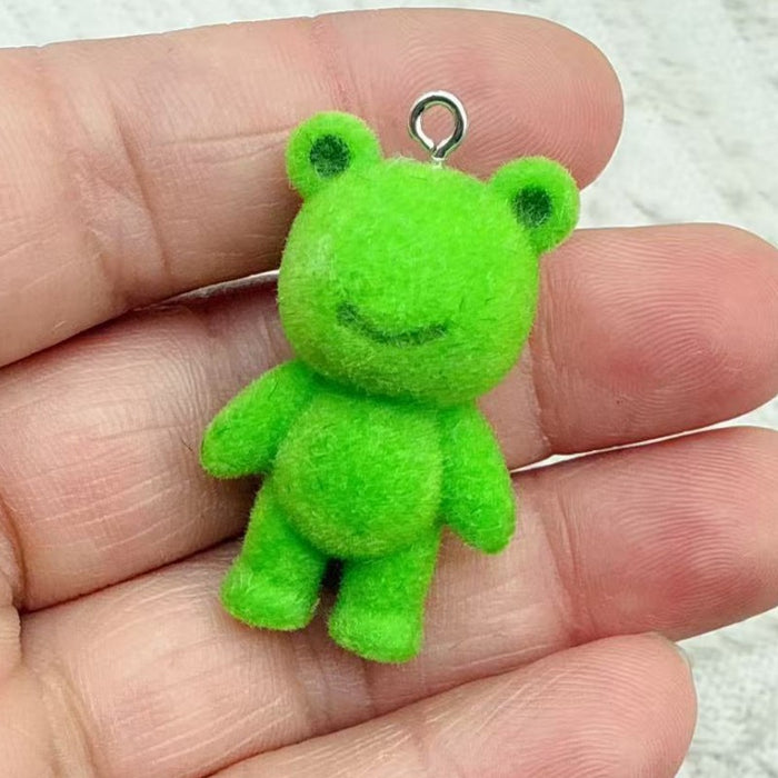 Wholesale 10pcs Resin Flocked Plush Doll Keychain Frog Animal Cute Pet Bag Charm Pendant