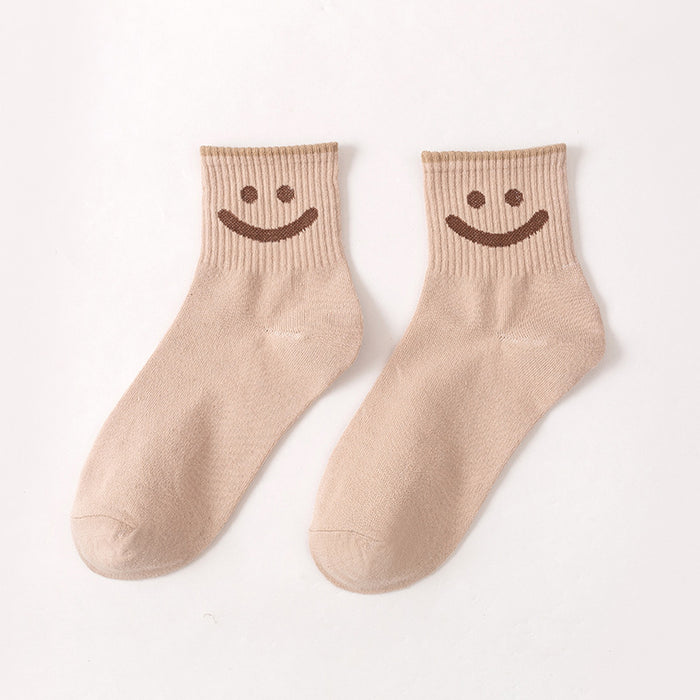 Wholesale of 10pcs Solid Color Cute Smiling Women's Mid Length Socks JDC-SK-Miqi006