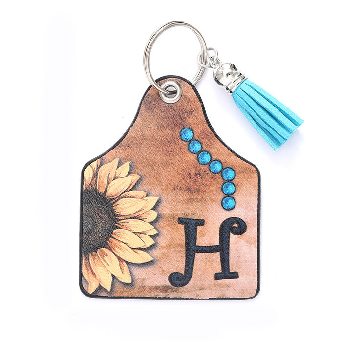 Wholesale Leather Sunflower Letter Tassel Keychain Pendant