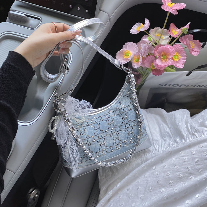 Wholesale New trendy and versatile shoulder bag for women, with a high-end feel and a rhinestone chain texture. Commuter crossbody bag