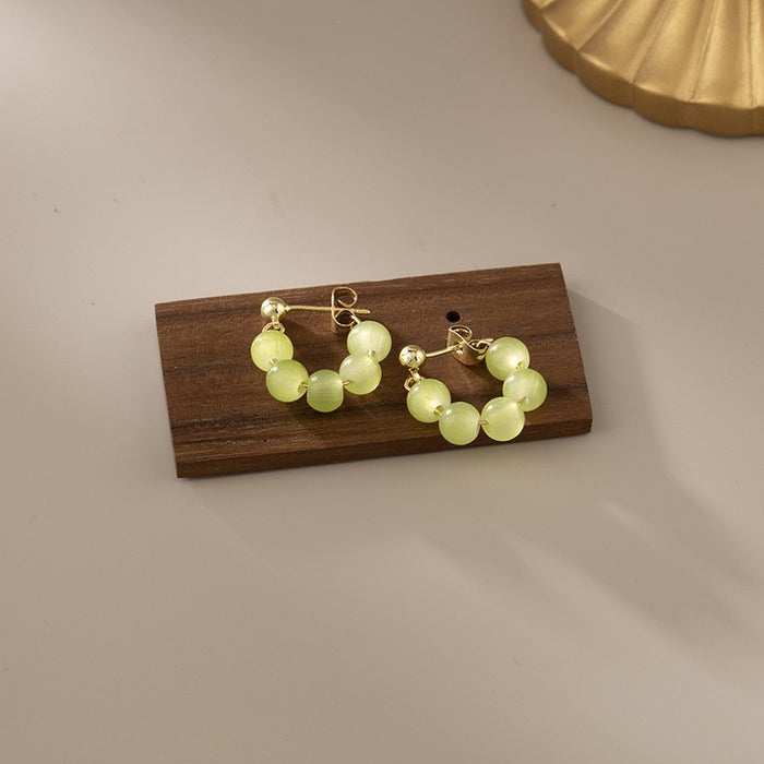Wholesale Gentle temperament, green round bead earrings, versatile earrings, no ear holes, mosquito coils, ear clips