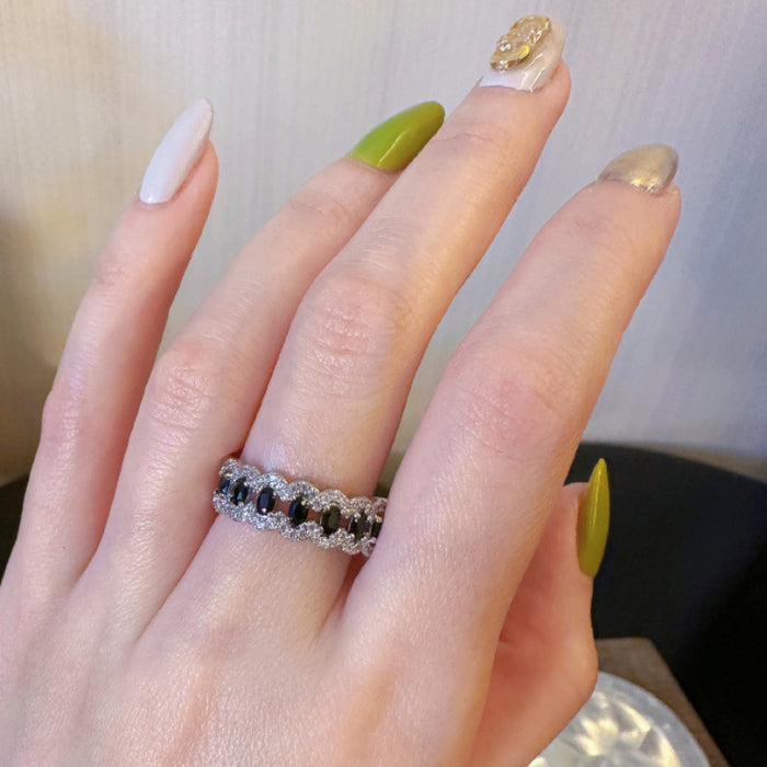 Wholesale Crystal Colored Diamond Black Olive  Dopamine Ring Women's Ring