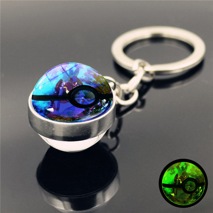 Wholesale Luminous double-sided glass ball pendant metal keychain keyring