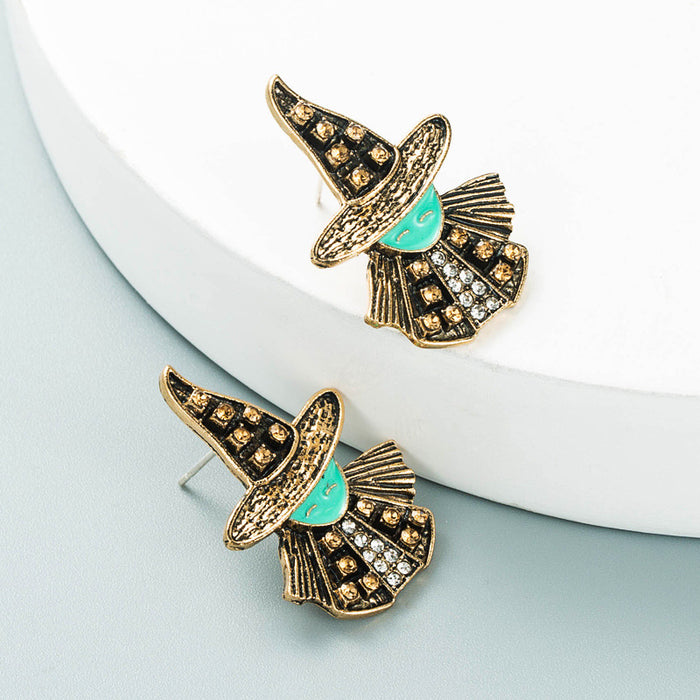 Wholesale Halloween Alloy Diamond Cartoon Witch Earrings Women's Dark Wind Halloween Classic Gift Earrings