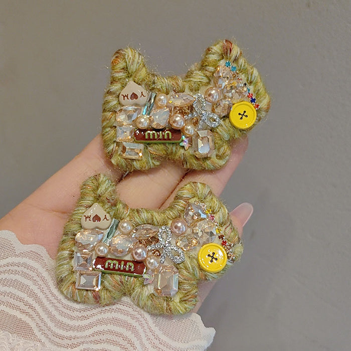 Wholesale Rhinestone Puppy Wool Hair Clips