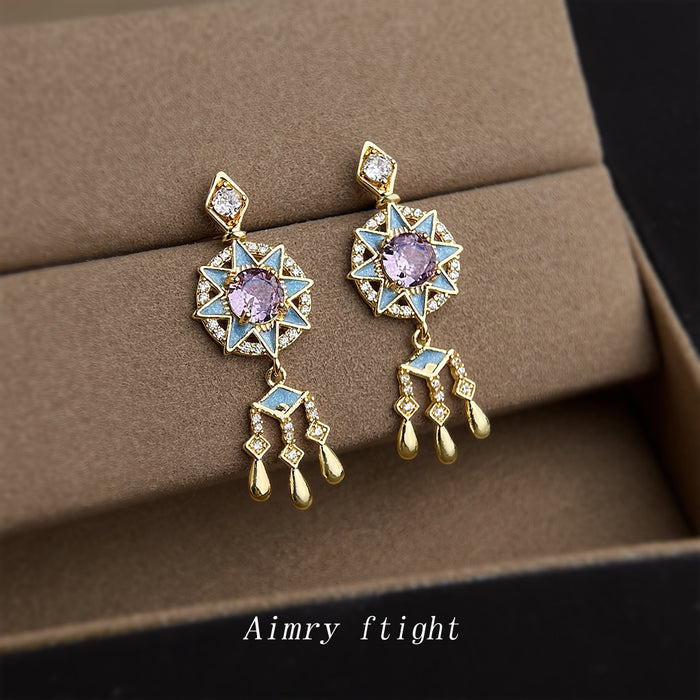 Wholesale Dream Catcher Enamel Drop Earrings with Zircon Tassel Jewelry Accessory