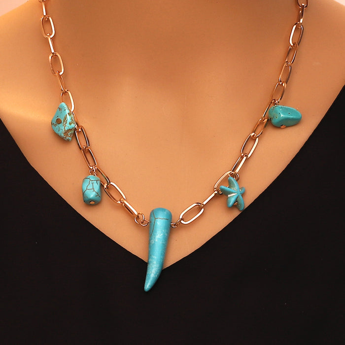 Wholesale cartoon fashion bohemian turquoise retro wolf tooth necklace