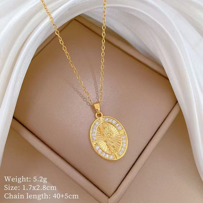 Wholesale A delicate and elegant bronze micro-set Madonna necklace with a vintage,  artistic style.