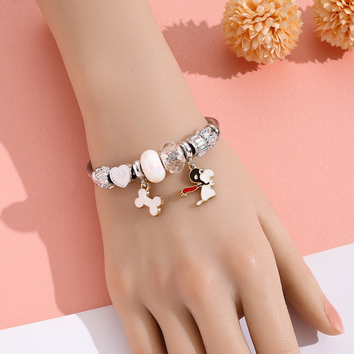 Wholesale Stainless Steel Bracelets cute cartoon beaded bracelet silver open bangle Charms Bracelets