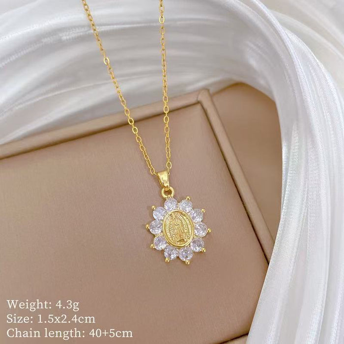 Wholesale A delicate and elegant bronze micro-set Madonna necklace with a vintage,  artistic style.