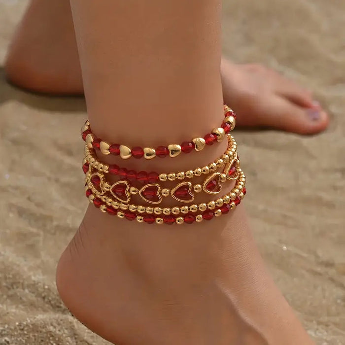 Wholesale Beaded Bracelet Set 5-Piece Heart Design Stackable Bracelets