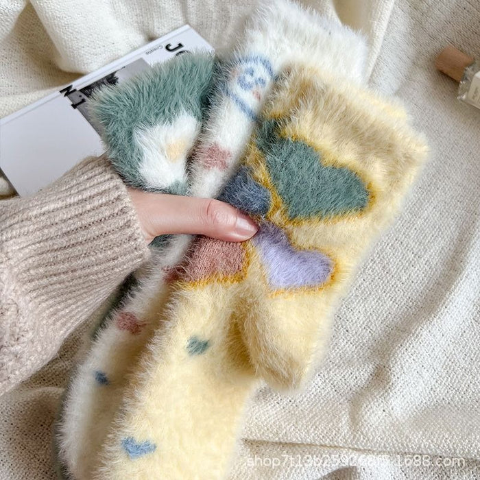 Wholesale Plush cartoon-print warm thick cute mid-calf socks
