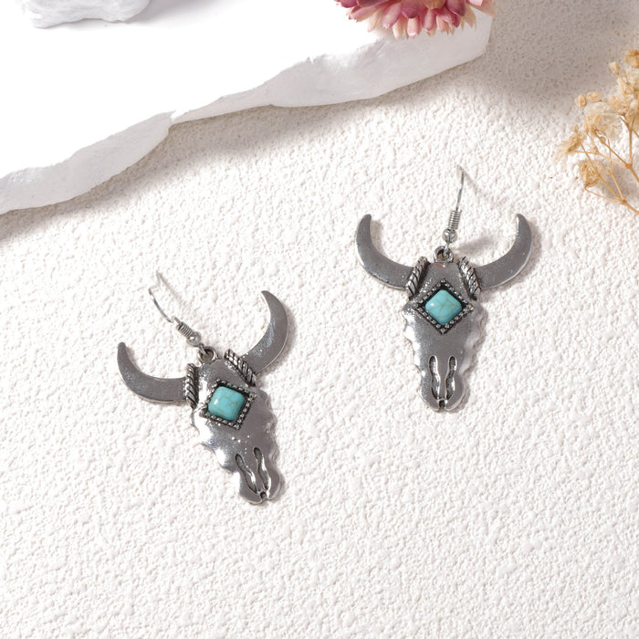 Wholesale green turquoise cow head ear hook necklace suit foreign trade hot selling jewelry