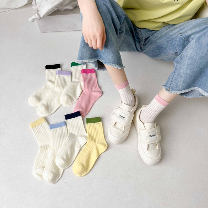 Wholesale Thin breathable cotton socks with hollowed out mesh eyes, tube socks, color blocked pile socks