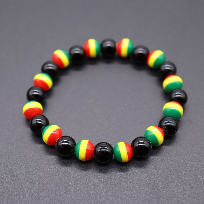 Wholesale Yellow Green Red Black Jamaica Stretch Bracelet Letter Resin Black Gallstone Wooden Beads Jamaica