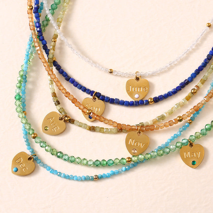 Wholesale New personalized multi-faceted natural stone necklace with stainless steel heart and diamond necklace color preservation