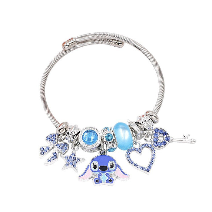 Wholesale Cartoon Charm Beaded Bracelet with Rhinestone Heart Stainless Steel Gift MOQ≥2