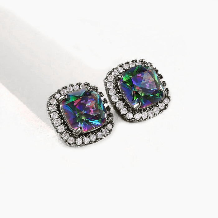 Wholesale Temperament colored diamond earrings, fashionable and niche four claw earring jewelry