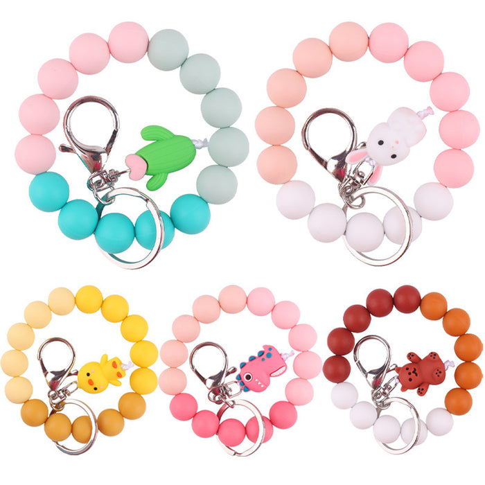 Wholesale Cartoon Animal Keychain Handmade Beaded Bracelet Key Ring
