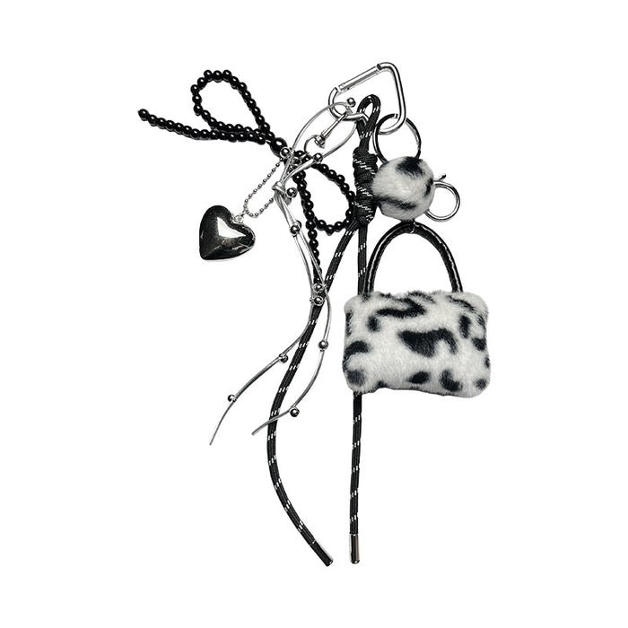 Wholesale Leopard Print Bag Loving Hand-woven Rope Keychain Plush Creative Car Key Chain