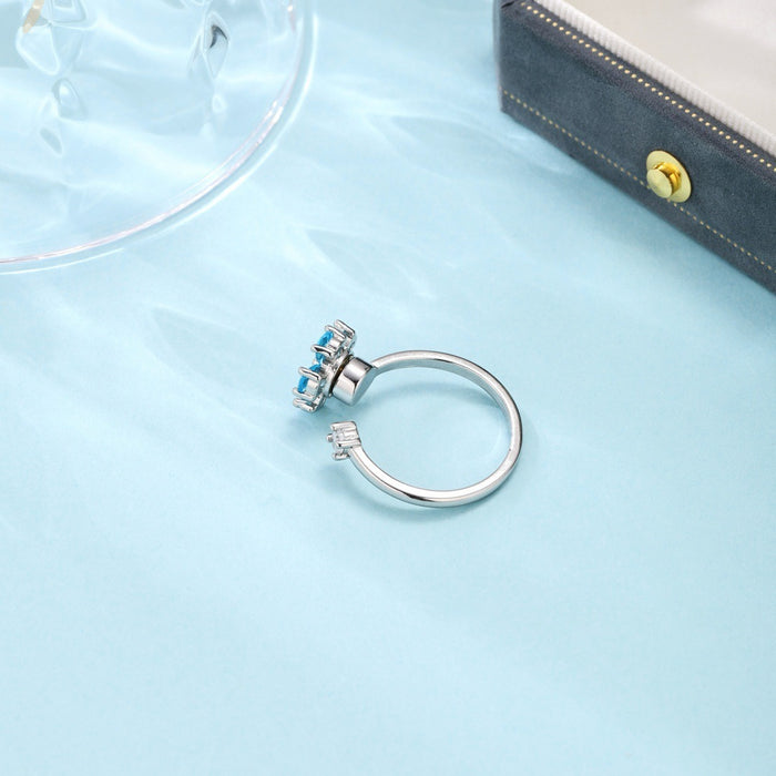 Wholesale Rotating Flower Adjustable rings for Women Aquamarine Ring