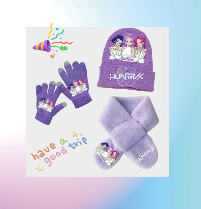 Wholesale Kpop Warm gloves knitted hat and warm f set three-piece set